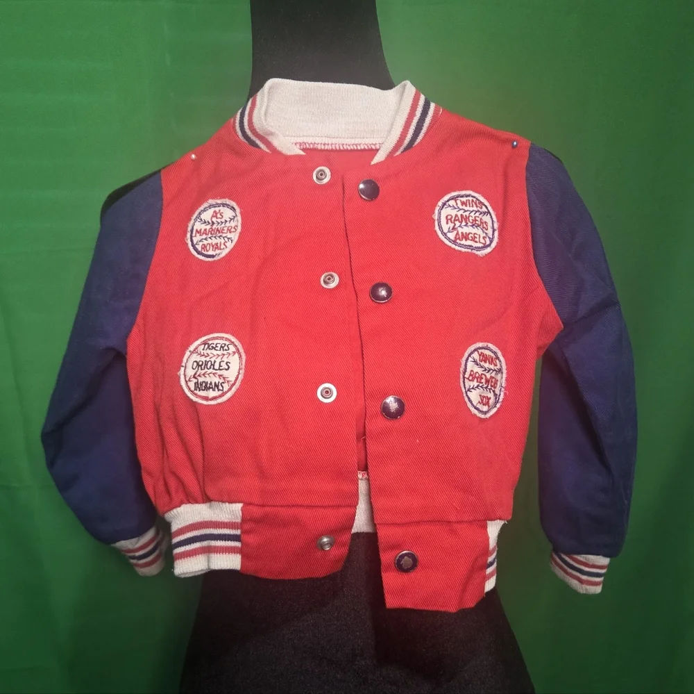70's Vintage GENERAL Product Co. Red and Navy Kids' Baseball Patch Jacket - Picture 1 of 11